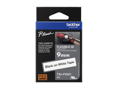 Brother TZEFX-221 ruban laminé P-Touch 9mm 8M Noir sur Blanc