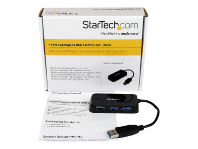 Startech : Noir 4PORT EXTERNAL USB 3 MINI HUB avec BUILT-IN cable