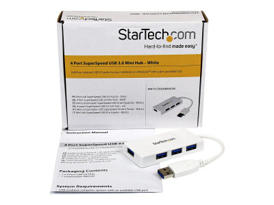 Startech : WHITE 4PORT EXTERNAL USB 3 MINI HUB avec BUILT-IN cable