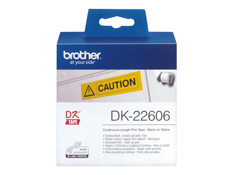 Brother DK-22606 Ruban film continu Noir sur Jaune 62 mm 15 m