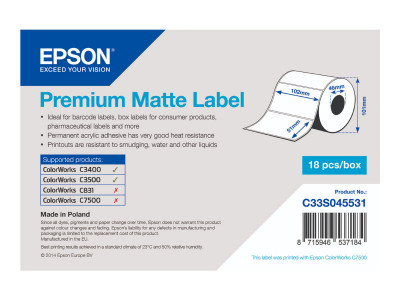 Epson : PREMIUM MATTE LABEL - DIE-CUT 102MM X 51MM 650 LABELS