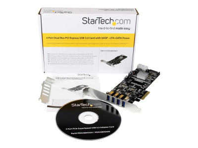 Startech : CARTE CONTROLEUR DOUBLE BUS PCIE VERS 4 PORTS USB 3.0 - UASP