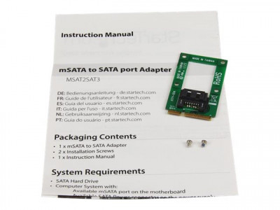 Startech : CARTE ADAPTATEUR MINI SATA VERS DD / SSD SATA 2 5 OU 3 5