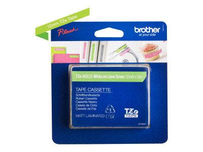 Brother TZE-MQG35 ruban laminé P-Touch 12mm 5M Blanc sur Vert Citron