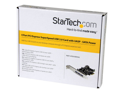 Startech : CARTE CONTROLEUR PCIE A 4 PORTS USB 3.0 avec UASP - 3 EXT 1 INT