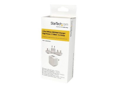 Startech : CHARGEUR MURAL USB 2 PORTS - ADAPTATEUR SECTEUR USB - BLANC
