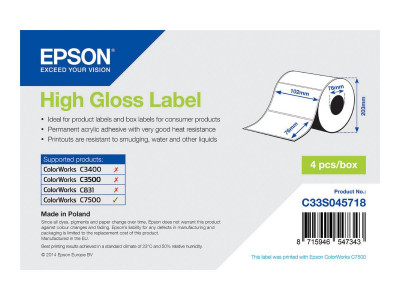 Epson : HIGH GLOSS DIE-CUT 102MMX76MM 1570 LBLS (9.18kg)