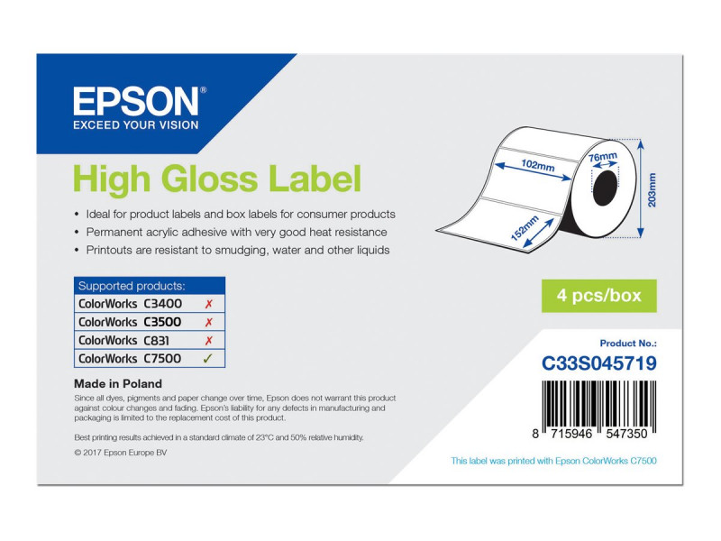 Epson : HIGH GLOSS DIE-CUT 102MMX152MM 800 LBLS (9.20kg)