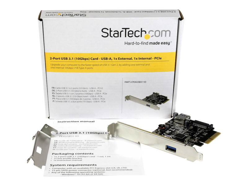 Startech : CARTE PCIE A 2 PORTS USB 3.1 - 1 externe 1 interne - USB-A