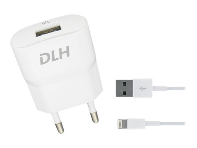 DLH : USB CHARGER pour GSM OR SPHONE 5W 1A USB WHT APPLE LIGHTN CONNE